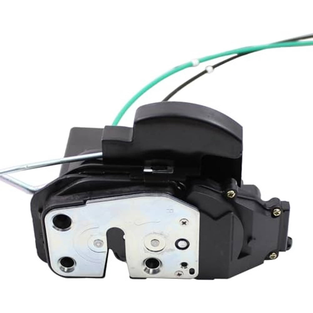 Door lock latch actuator with black case and silver metal actuator plate
