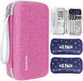 Pink insulin cooler travel case with silver zipper and wrist strap