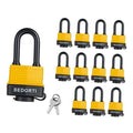 Yellow waterproof padlocks with black U-buckles, multiple pack with matching keys
