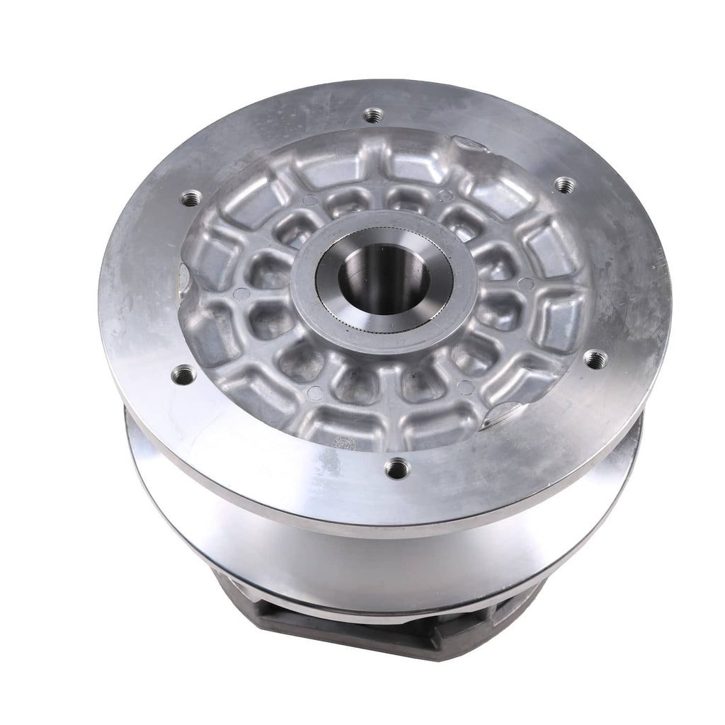 Primary drive clutch rear face with central hub bore and bolt holes