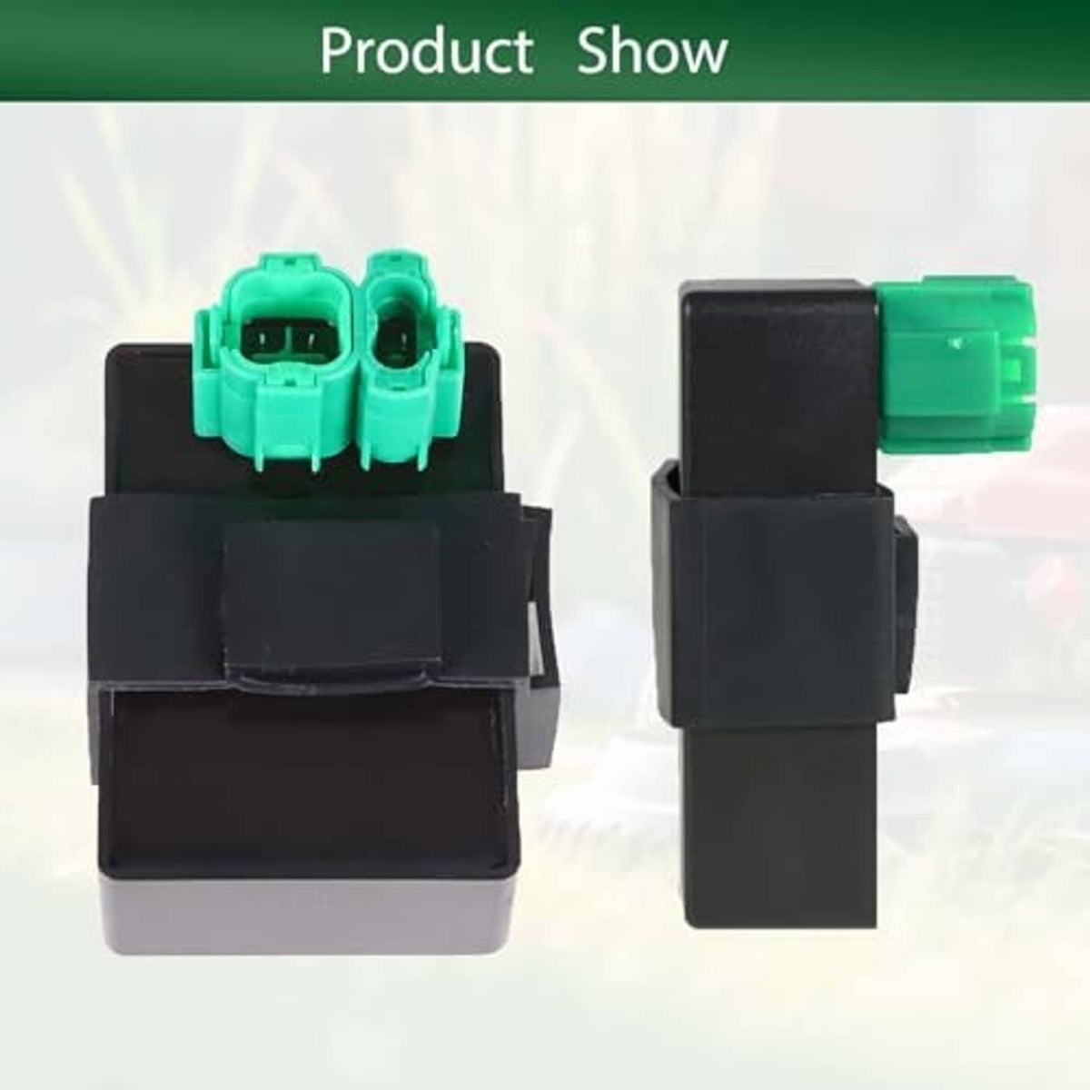 CDI ignition control module, black rectangular case with green top connector.