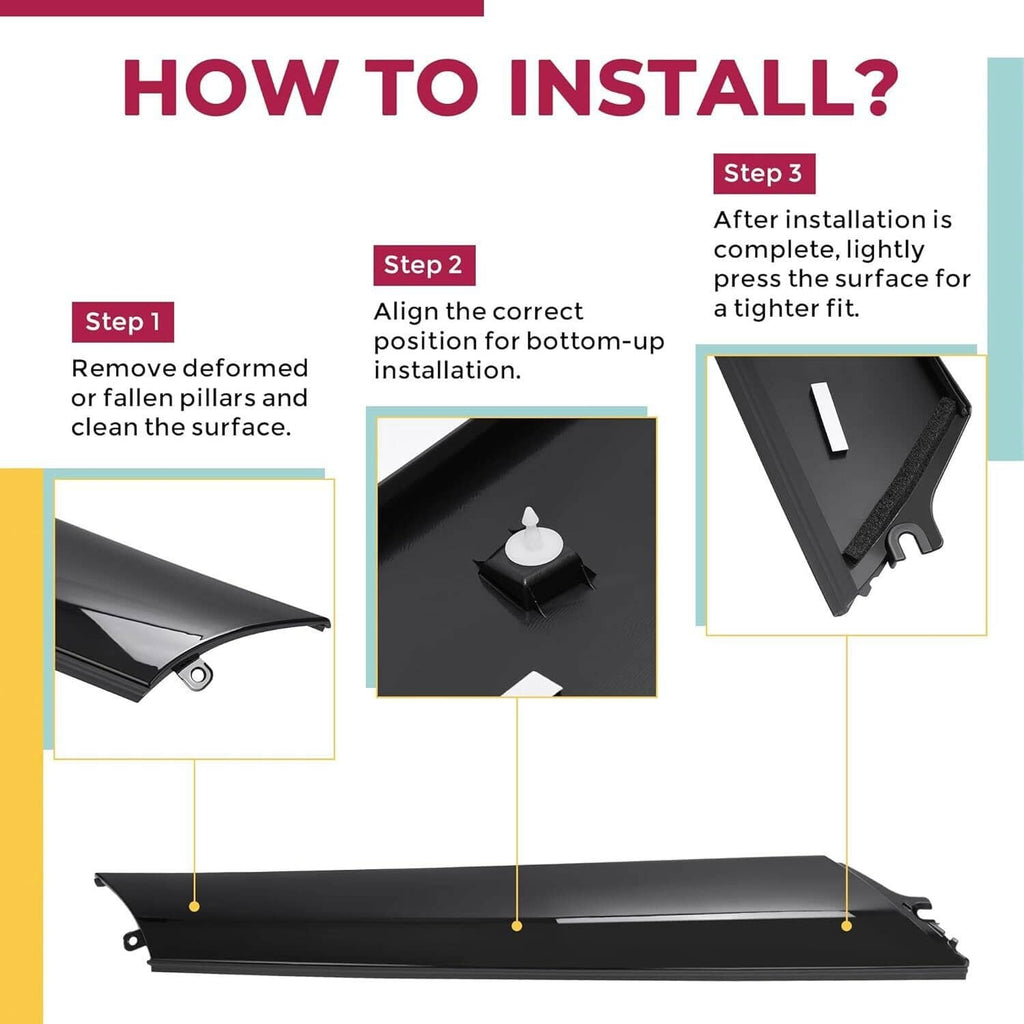 Black A-pillar windshield trim molding installation illustration