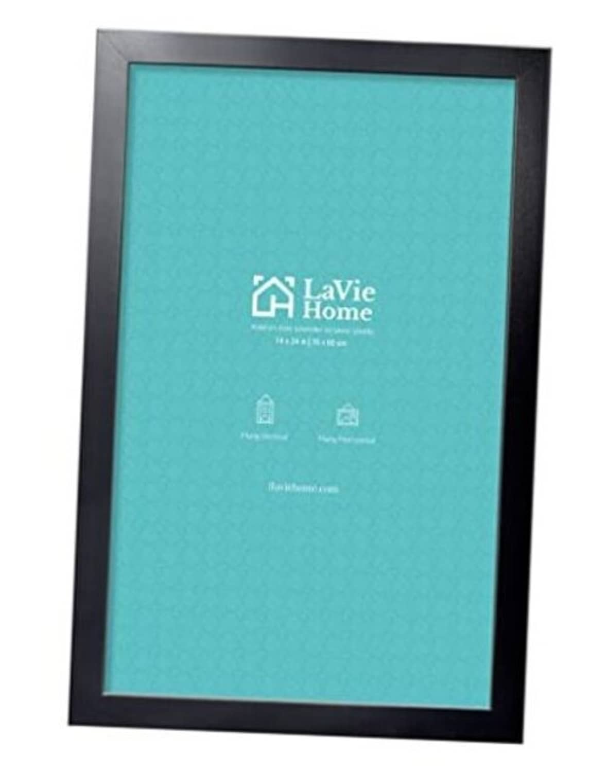 Black 14x24 poster picture frame with teal print and inner mat