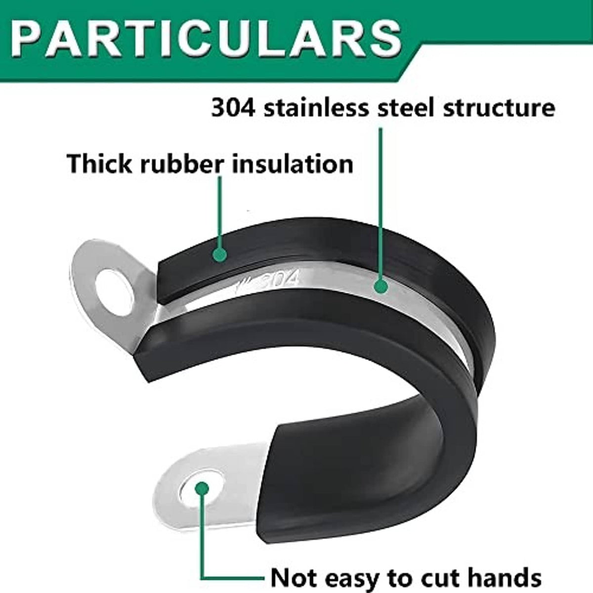 304 stainless steel cable clamp with black rubber insulation and metal mounting hole