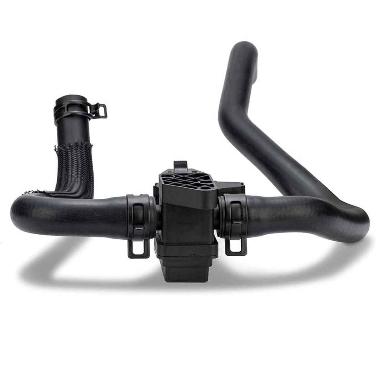 Black HVAC heater inlet hose with control valve assembly and electrical connector