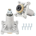 Spindle assembly for riding lawn mower deck, with bearing and mounting bracket, silver