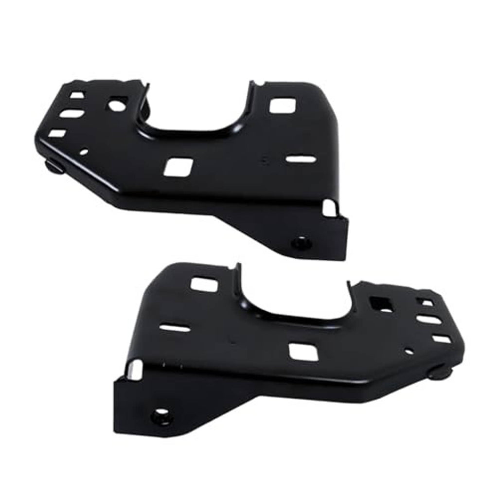 Front bumper bracket retainer set, black steel pieces with cutouts and bolt holes