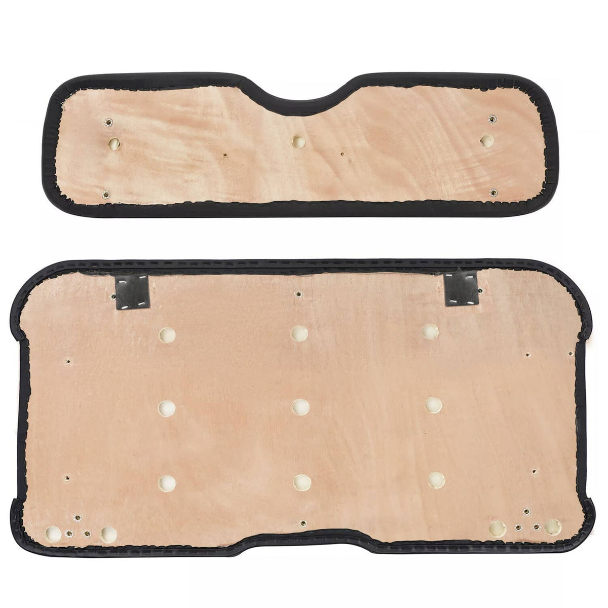 Black-edged cushion backing pads with light wood insert and mounting holes