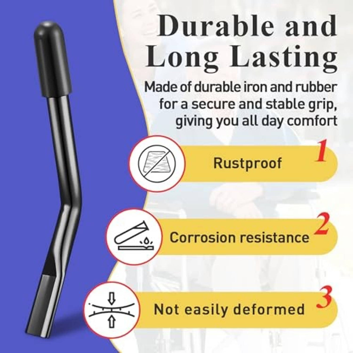 Single black wheelchair brake handle extender bar with rounded rubber end cap