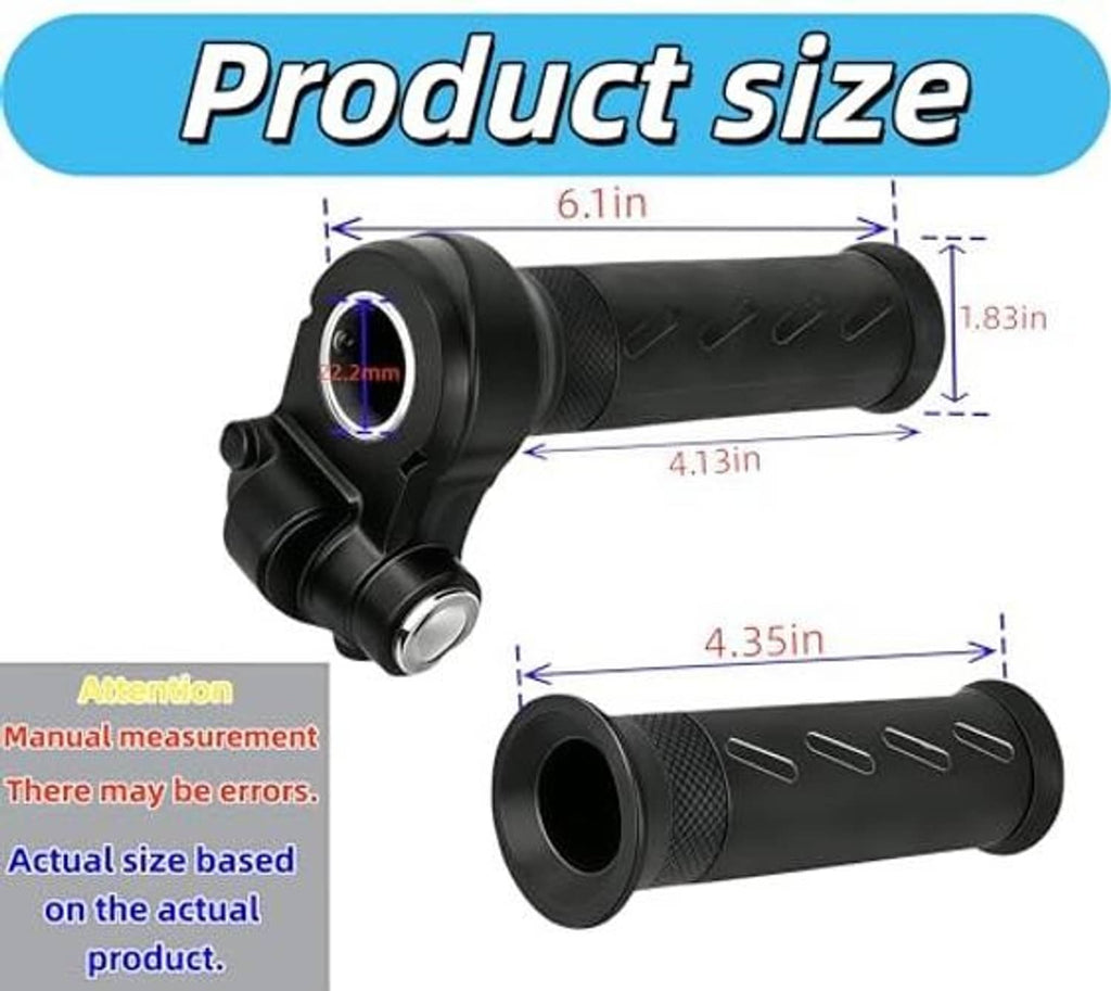 Black full twist throttle grip with sizing diagram and end opening measurement.