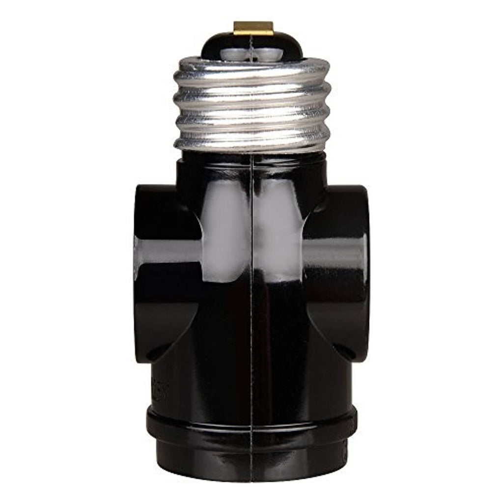 Chrome-and-black E26/E27 light socket adapter with screw threads and contact pins.