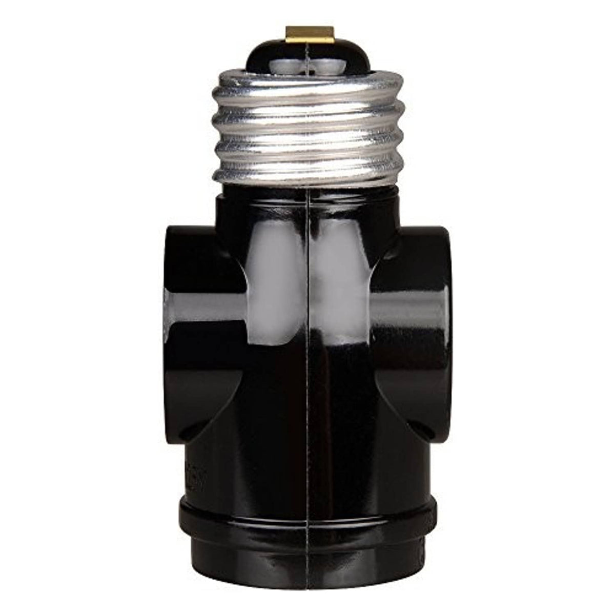 Chrome-and-black E26/E27 light socket adapter with screw threads and contact pins.