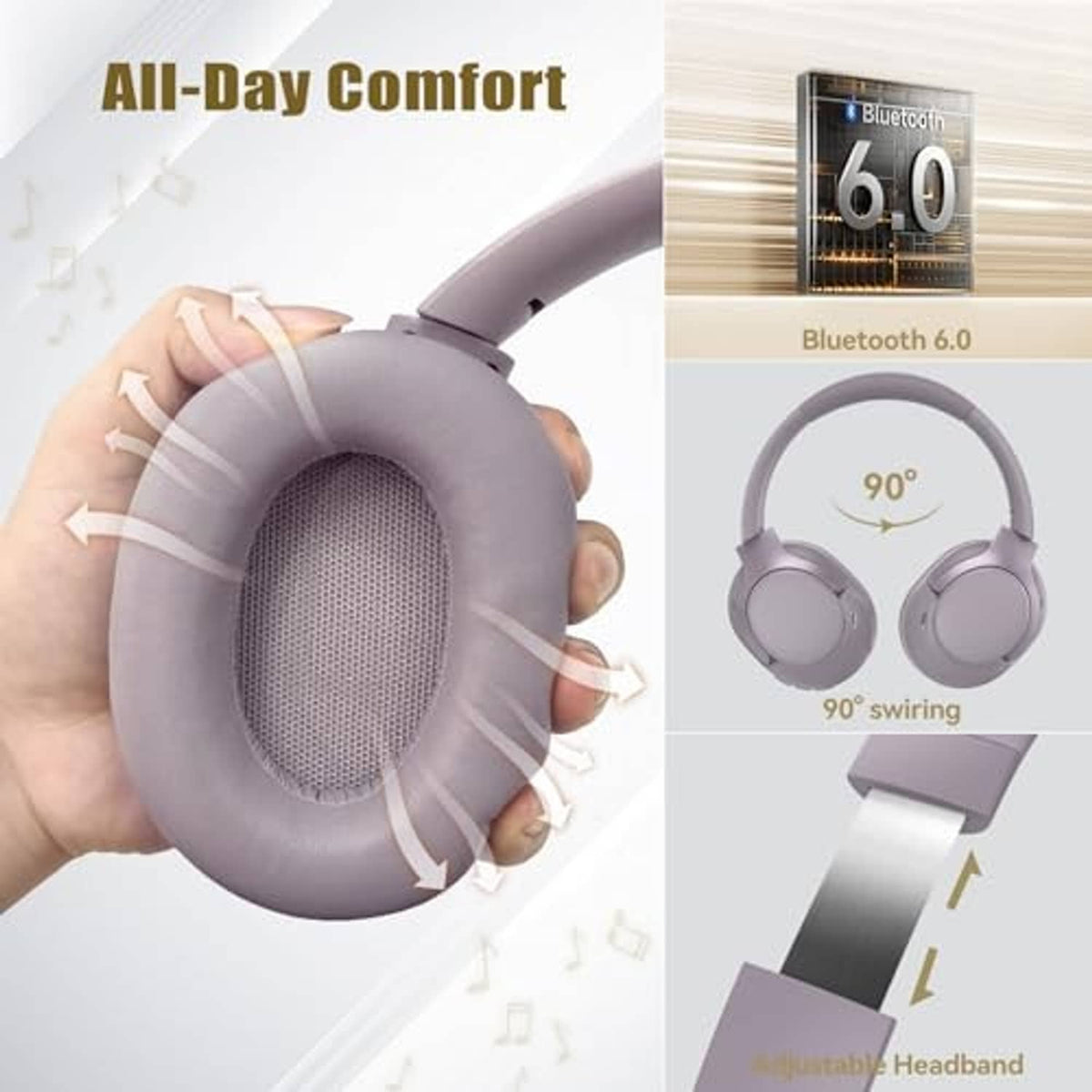 Gray over-ear headphones with rotating ear cups and cushioned headband