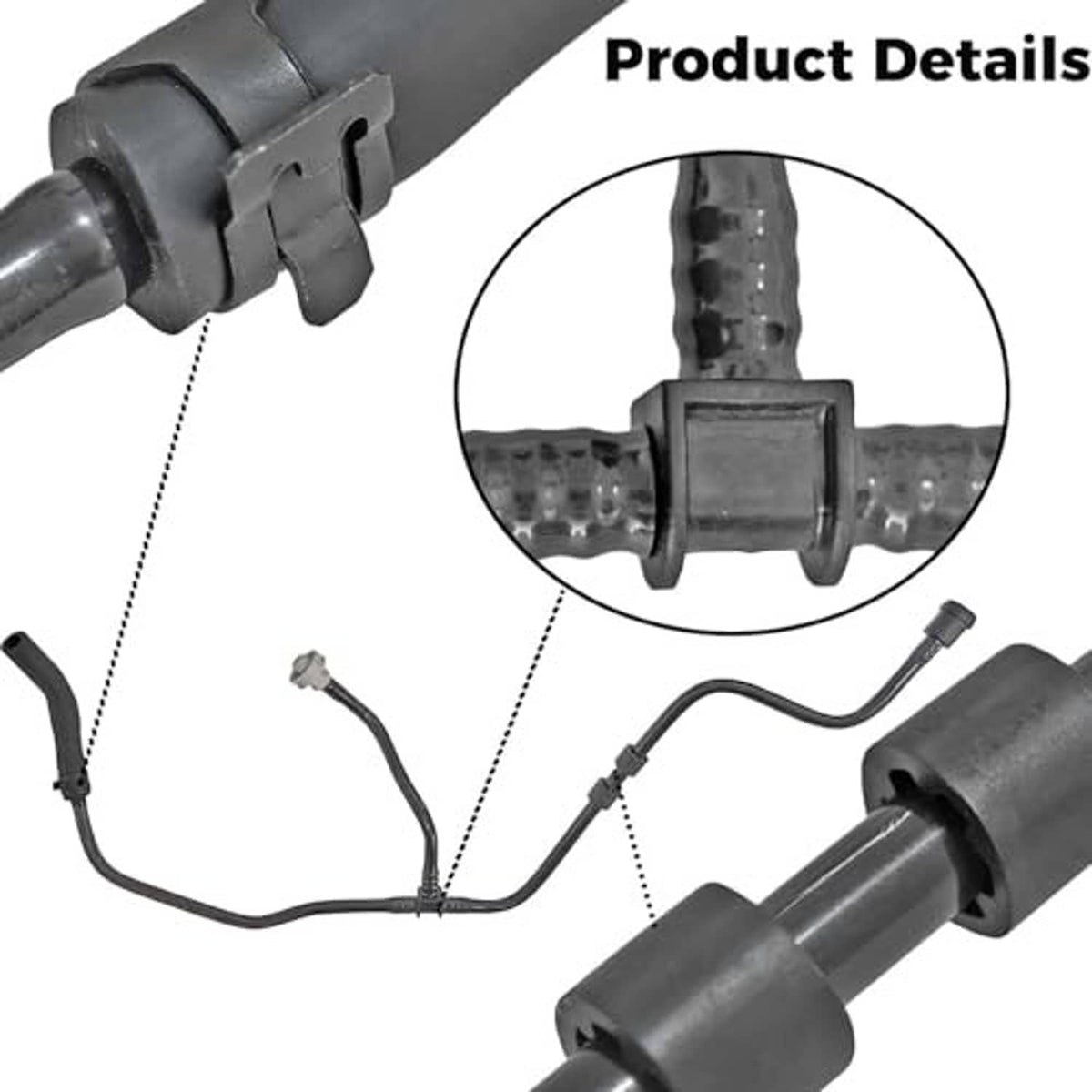 Radiator coolant reservoir tank hose assembly with gray and black connectors