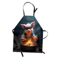 Blue-to-dark apron with cute pig grilling graphic, black neck strap and side ties