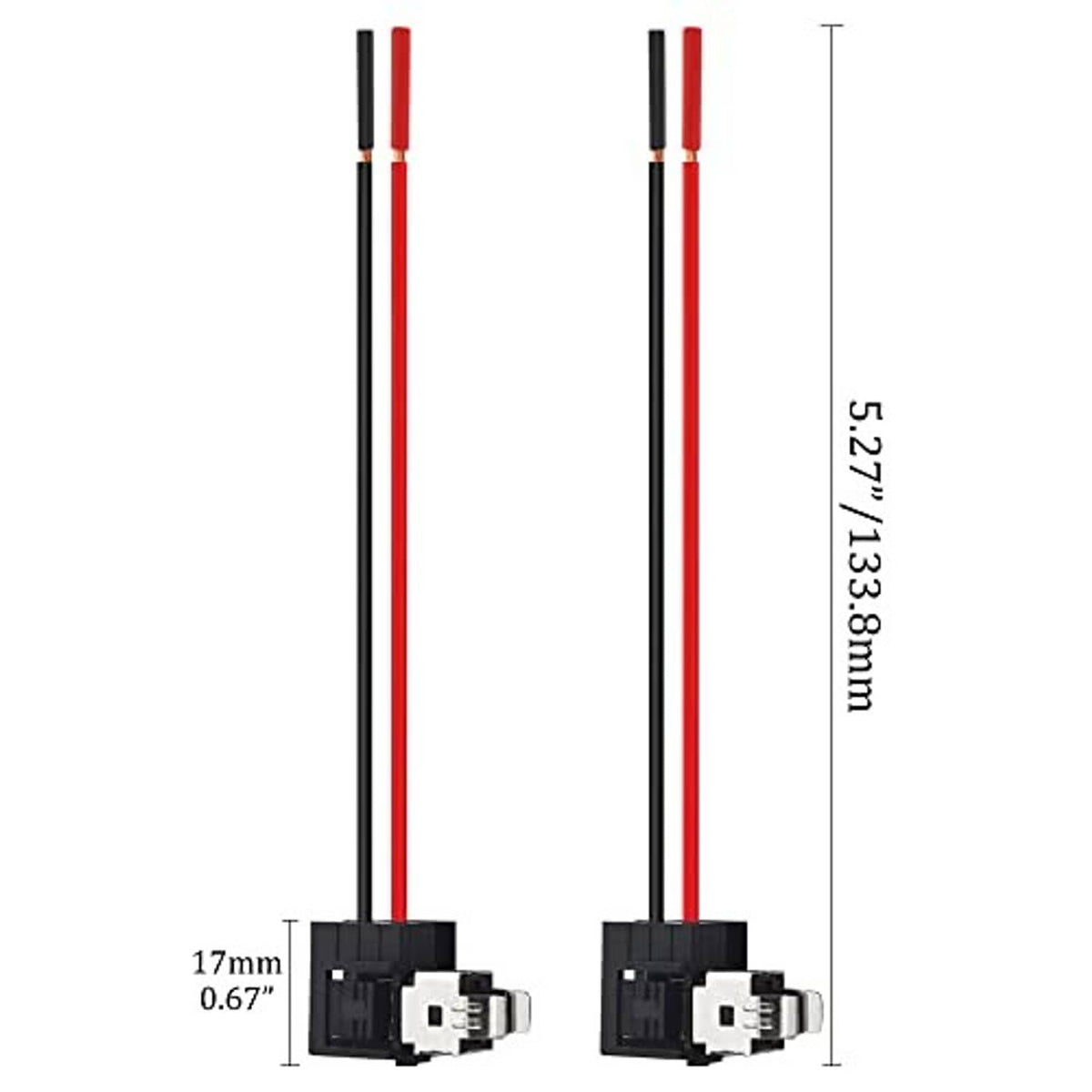 Headlight wiring adapter connectors with red/black wires; includes socket bases and length