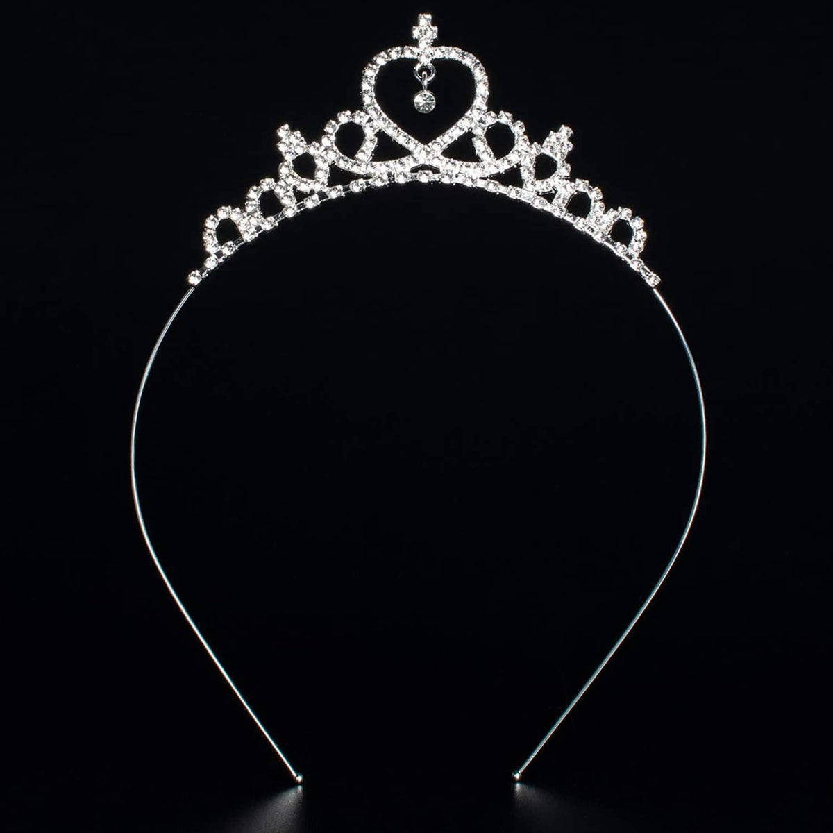 Heart and cross-top rhinestone tiara headband with curved crown band