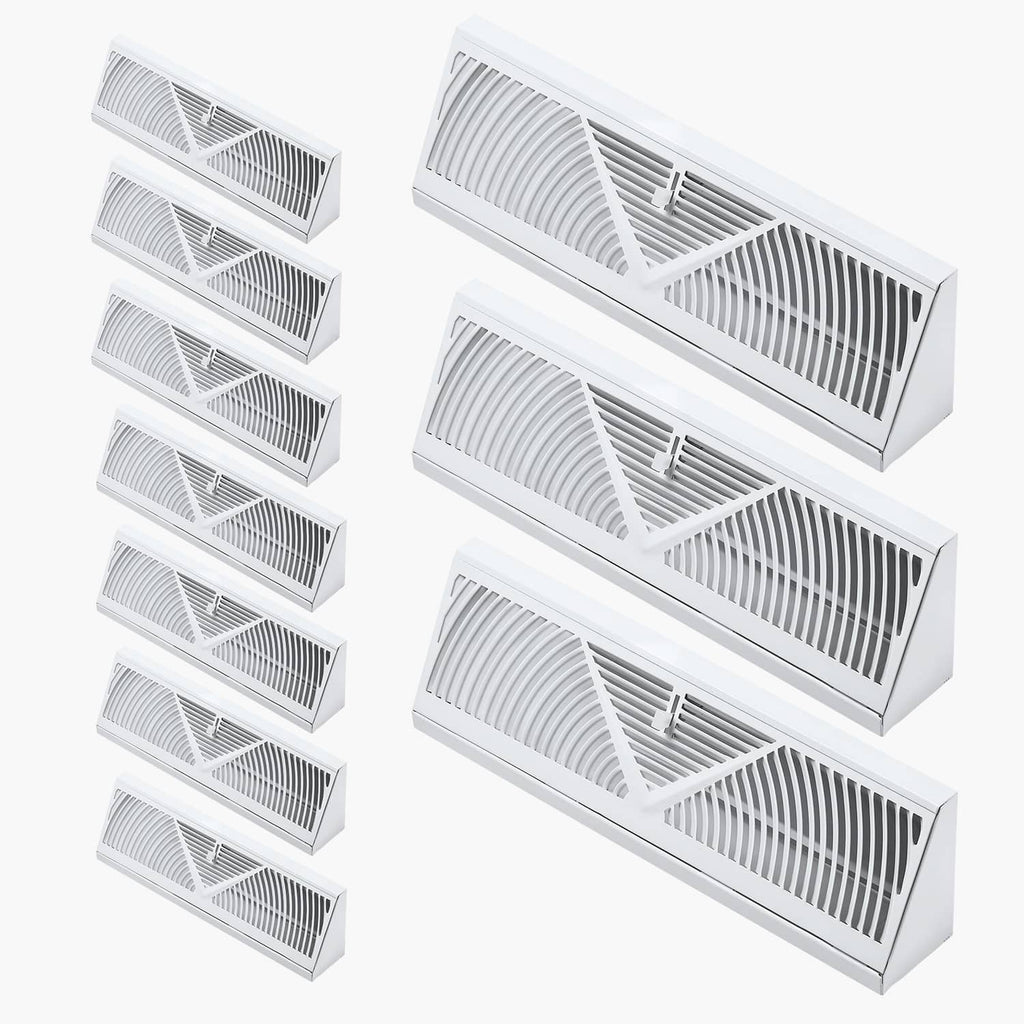 White 15-inch floor register HVAC vent with slatted grille and V-shaped center divider.