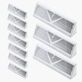 White 15-inch floor register HVAC vent with slatted grille and V-shaped center divider.