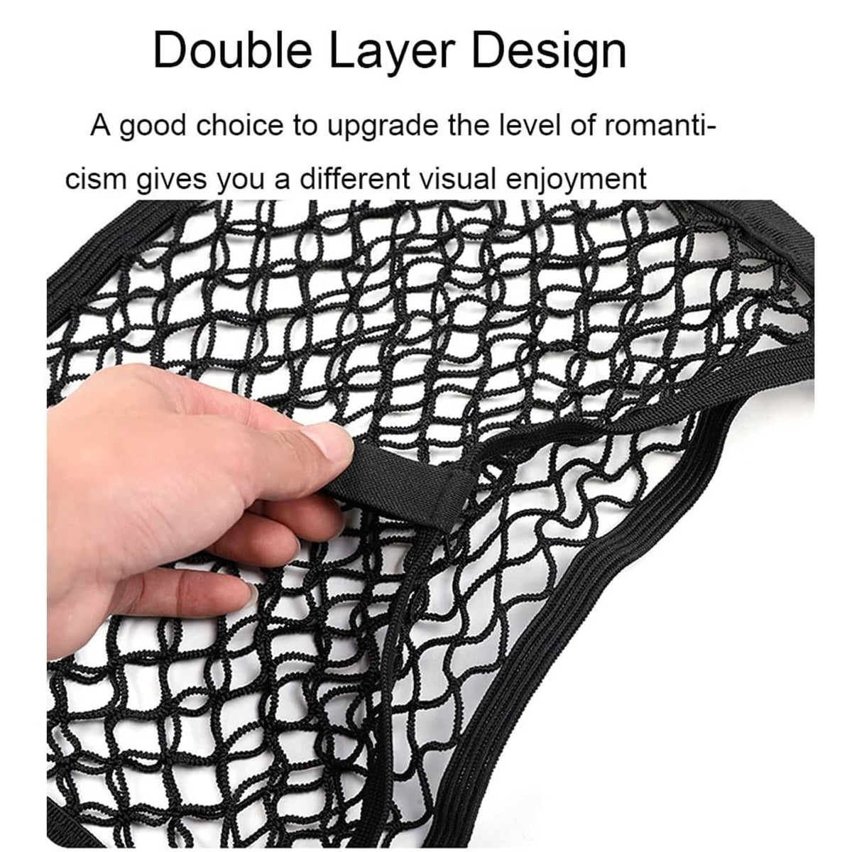 Black polyester cargo net with dense double-layer mesh weave