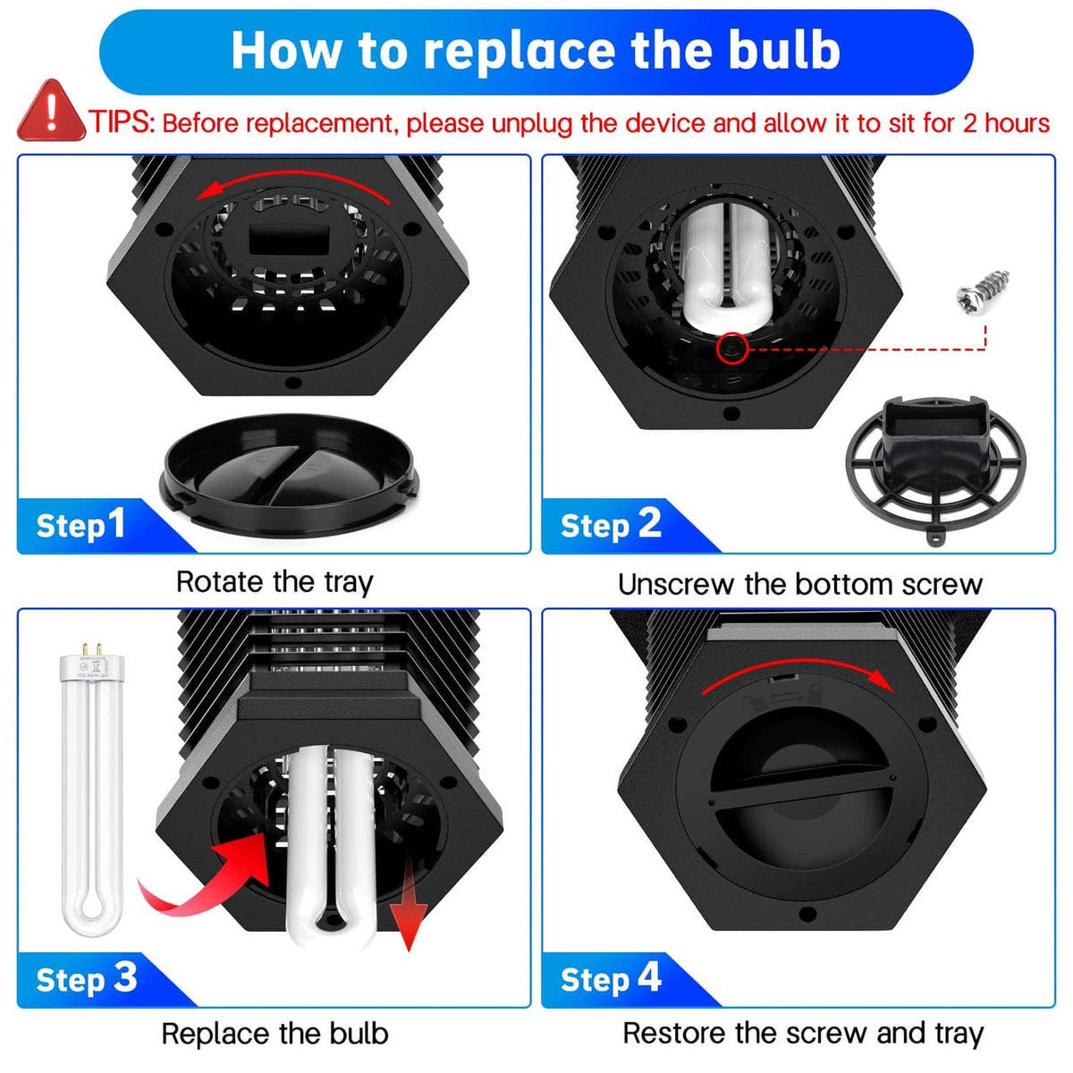Replacement bug zapper bulb replacement steps, clear bulb with gold plug pins