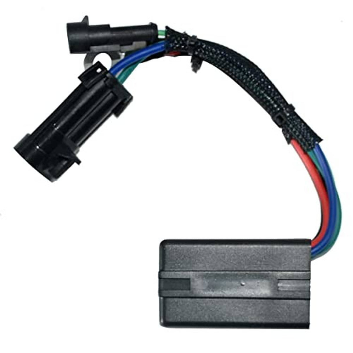 Tilt trim relay switch assembly with black module, braided harness, and inline connectors
