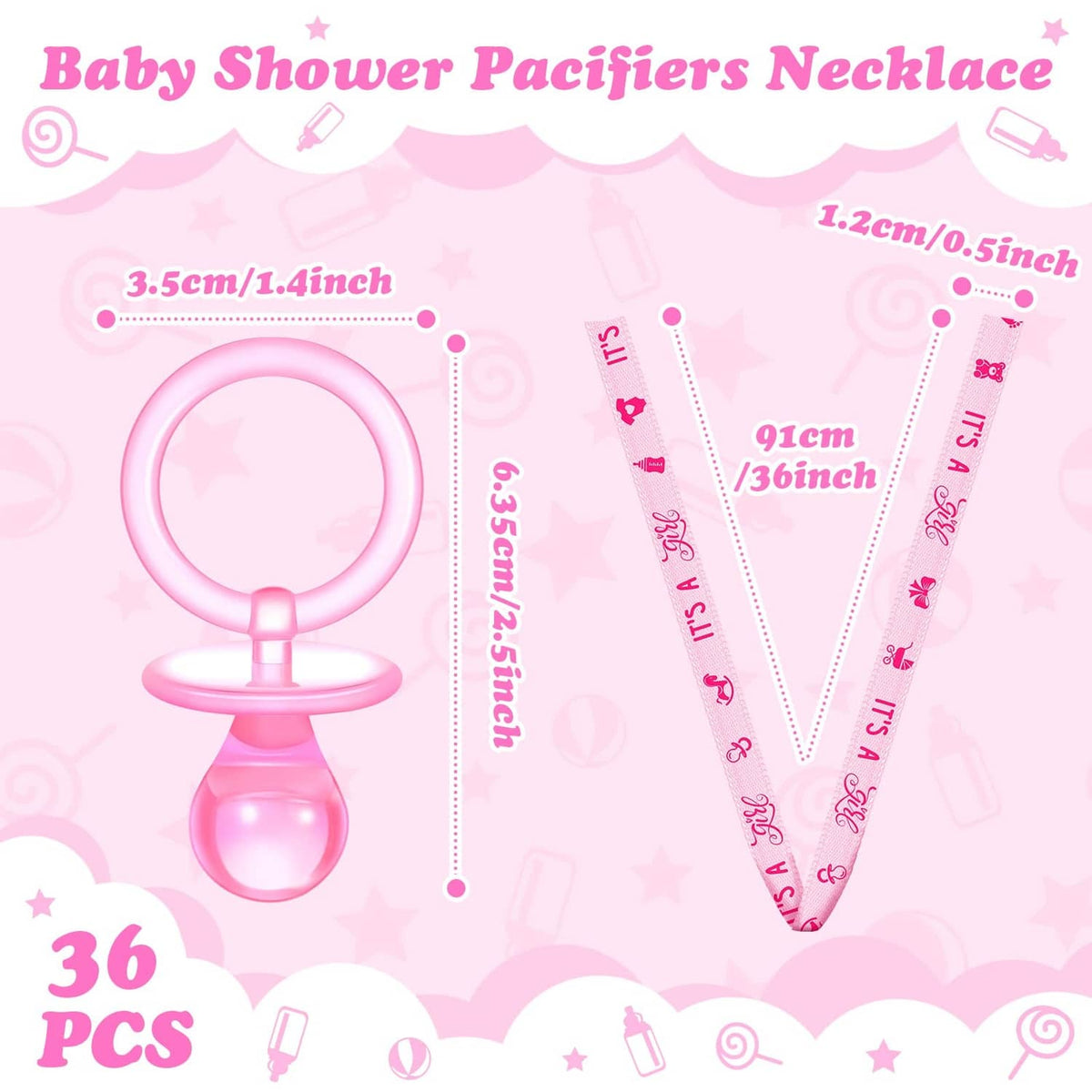 Pink V-shaped pacifier charm necklace with ring clasp and bulb pacifier pendant