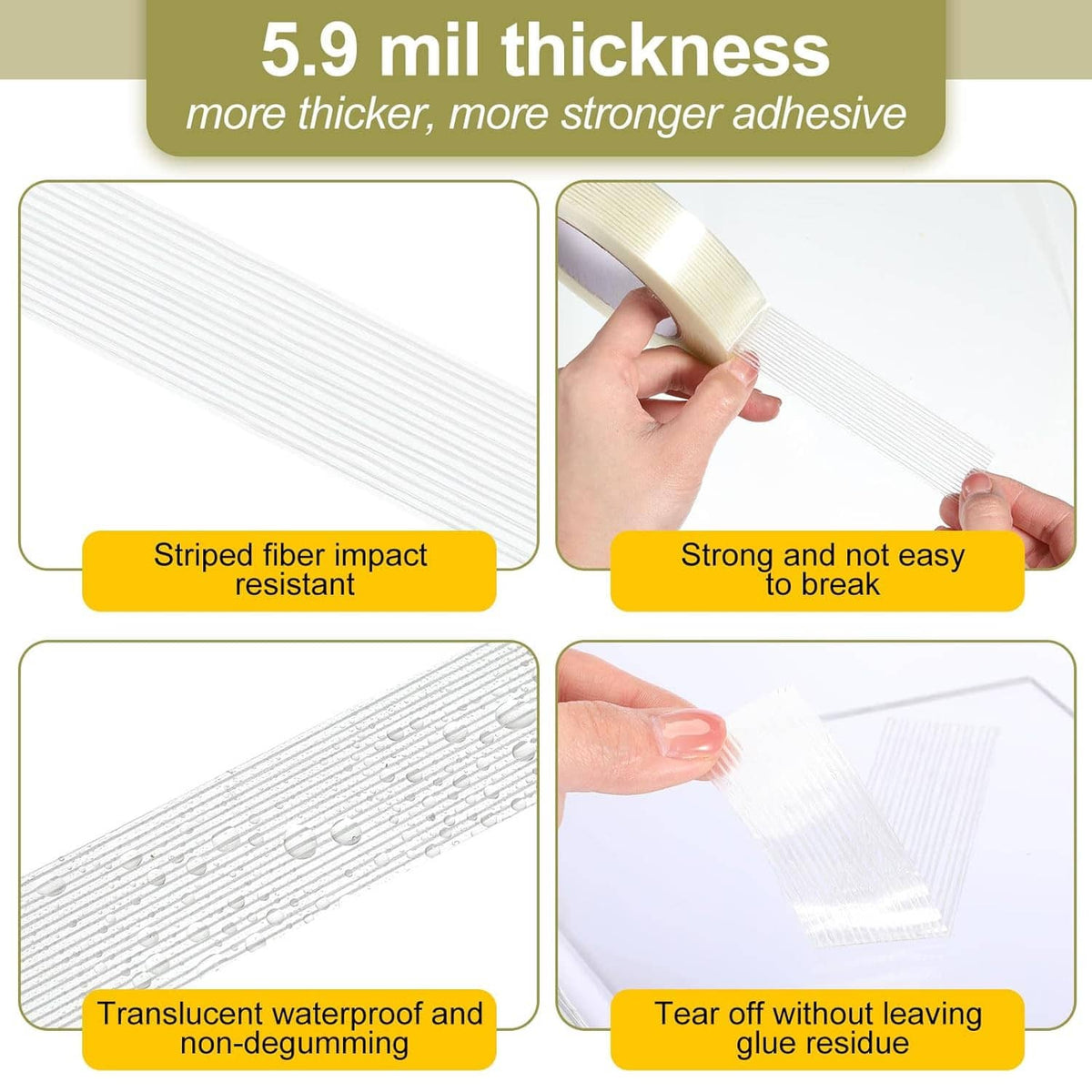 Translucent reinforced strapping tape with filament texture, tear-resistant backing