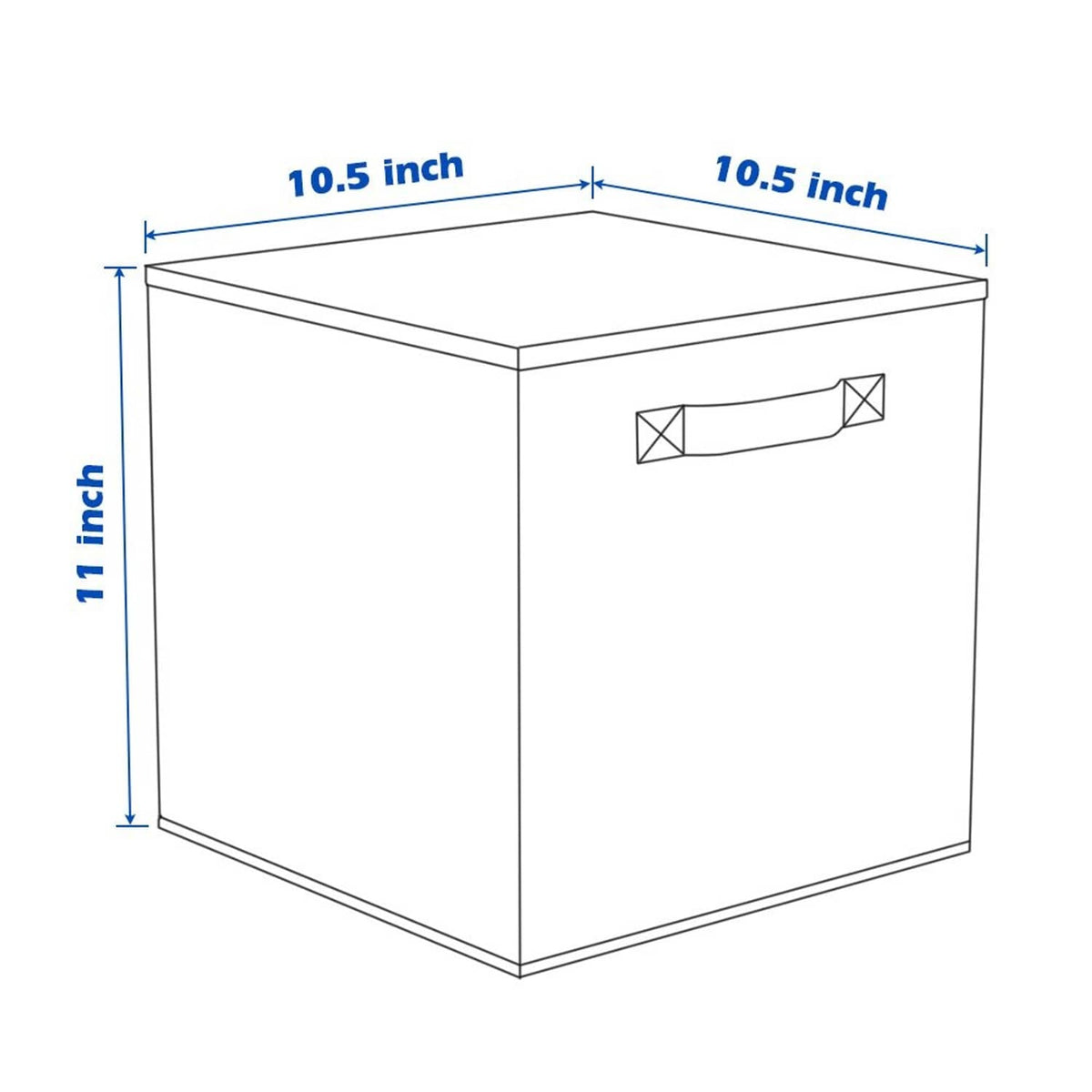 Foldable fabric storage cube bin, 10.5 in size, with side carry handle