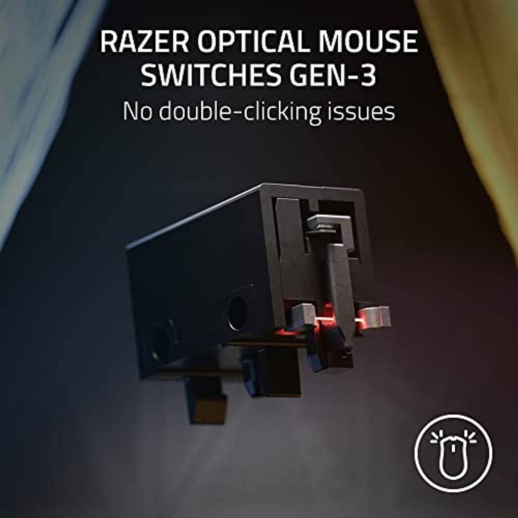 Black gaming mouse with detailed switch housing on underside