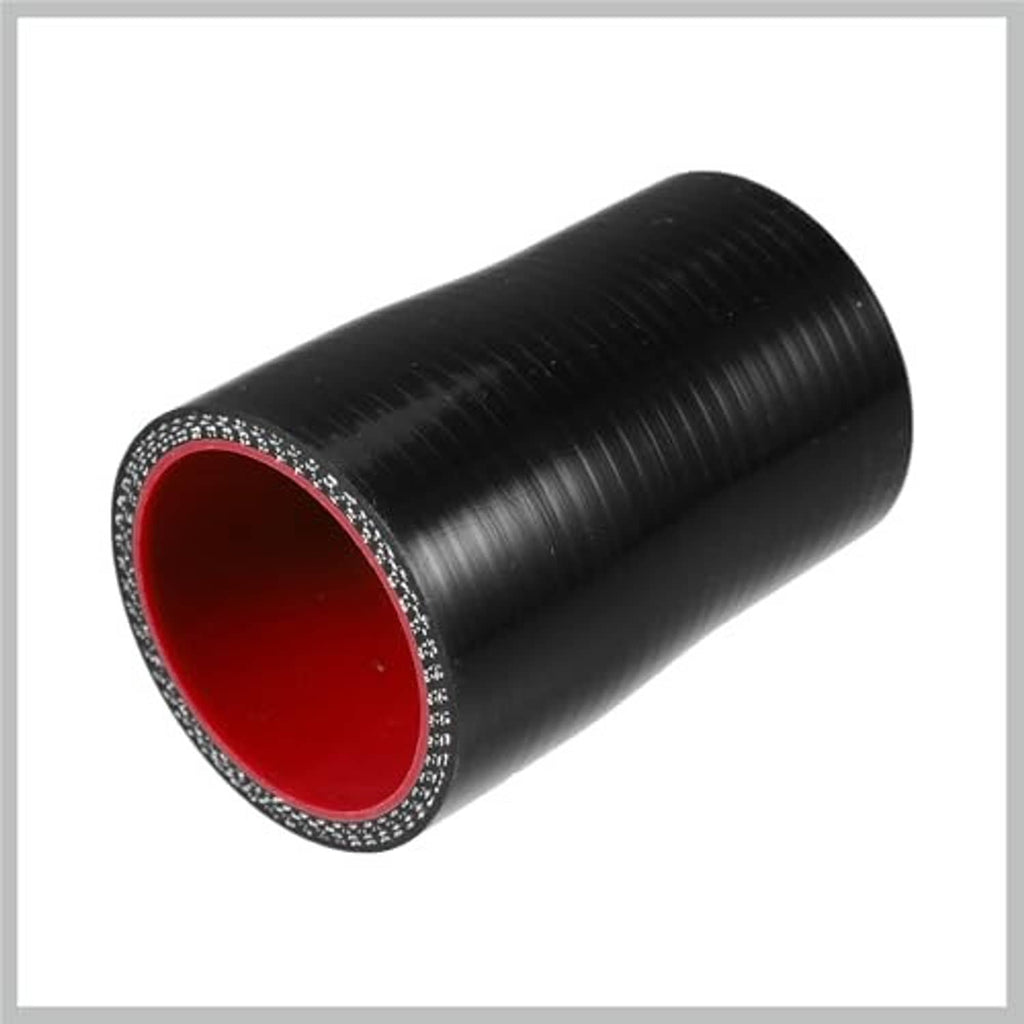 Straight silicone hose coupler, black ribbed tube with red inner opening