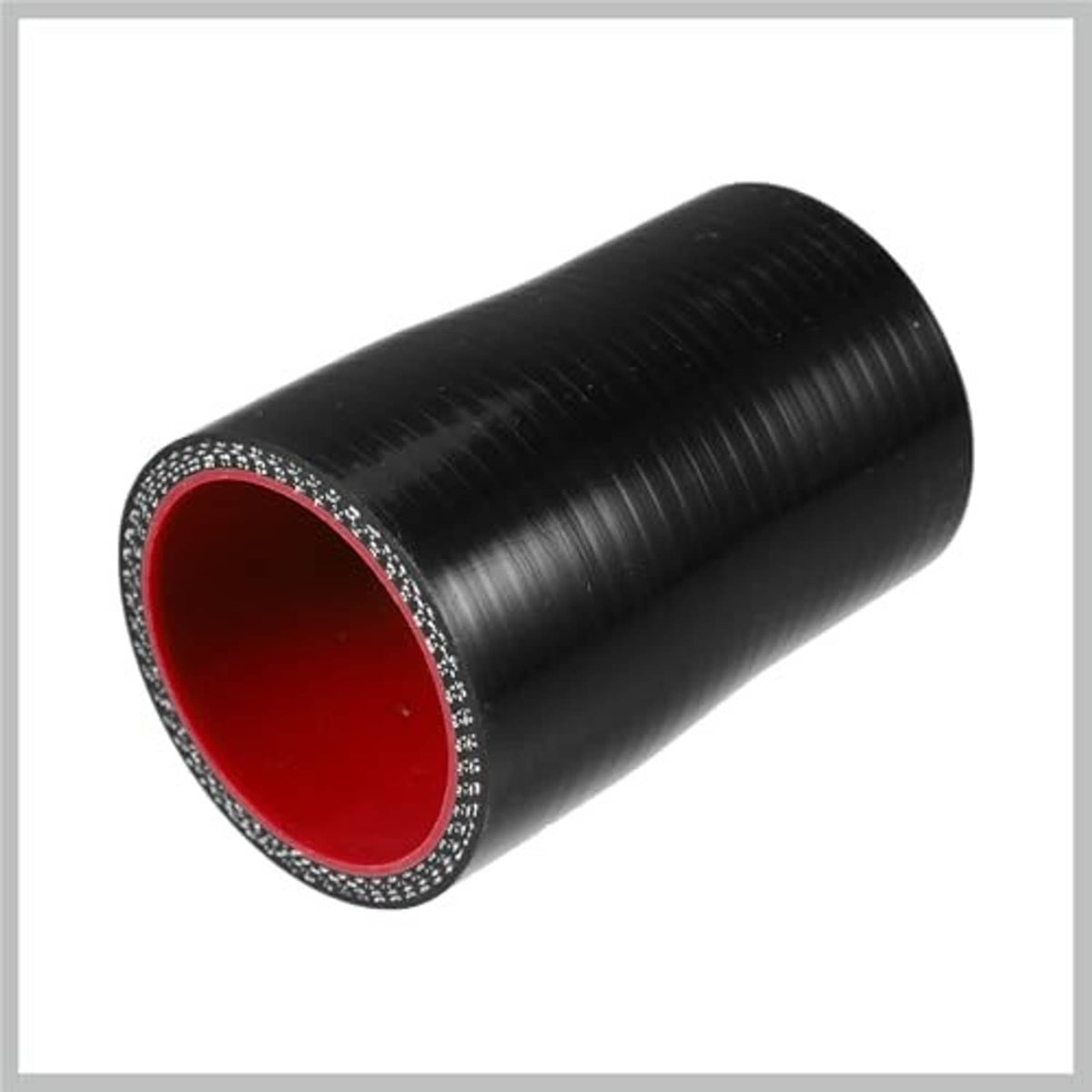 Straight silicone hose coupler, black ribbed tube with red inner opening
