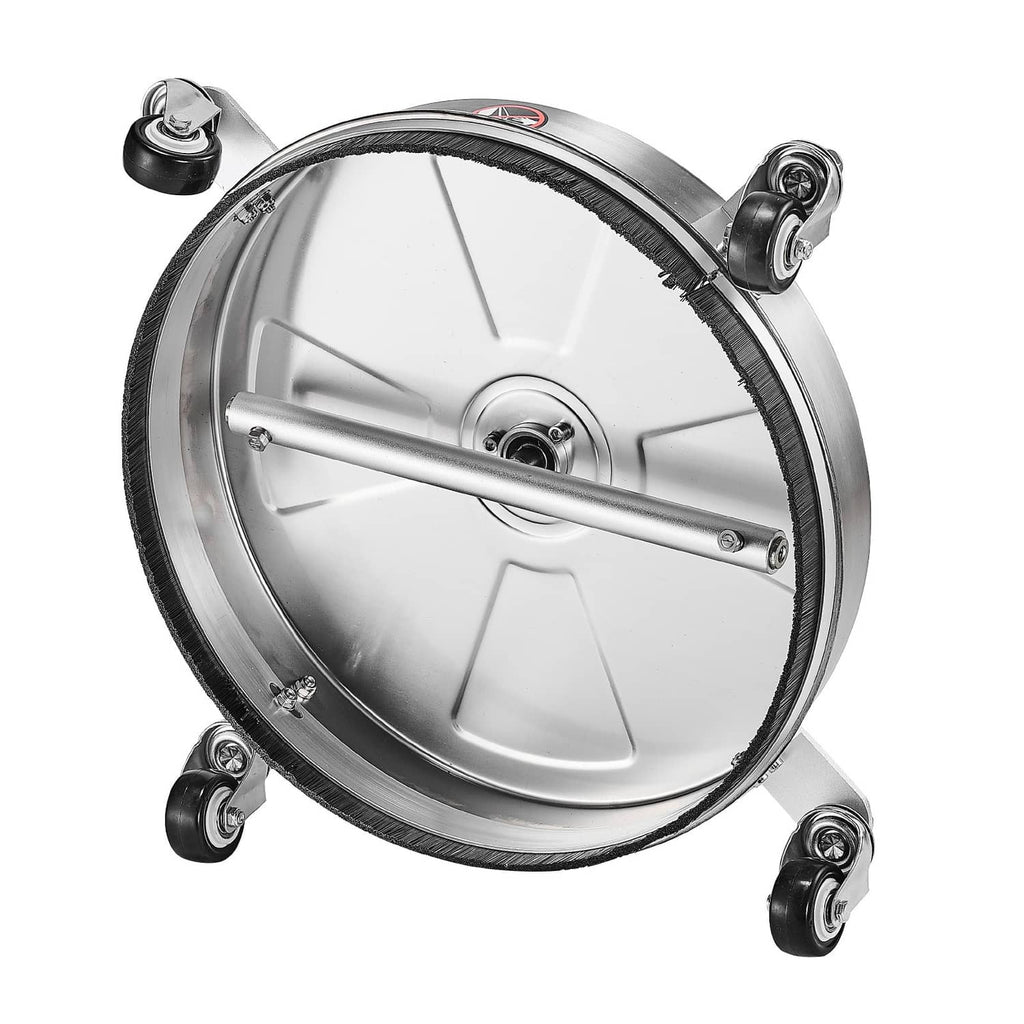 Pressure washer surface cleaner head with rotating spray bar and caster wheels