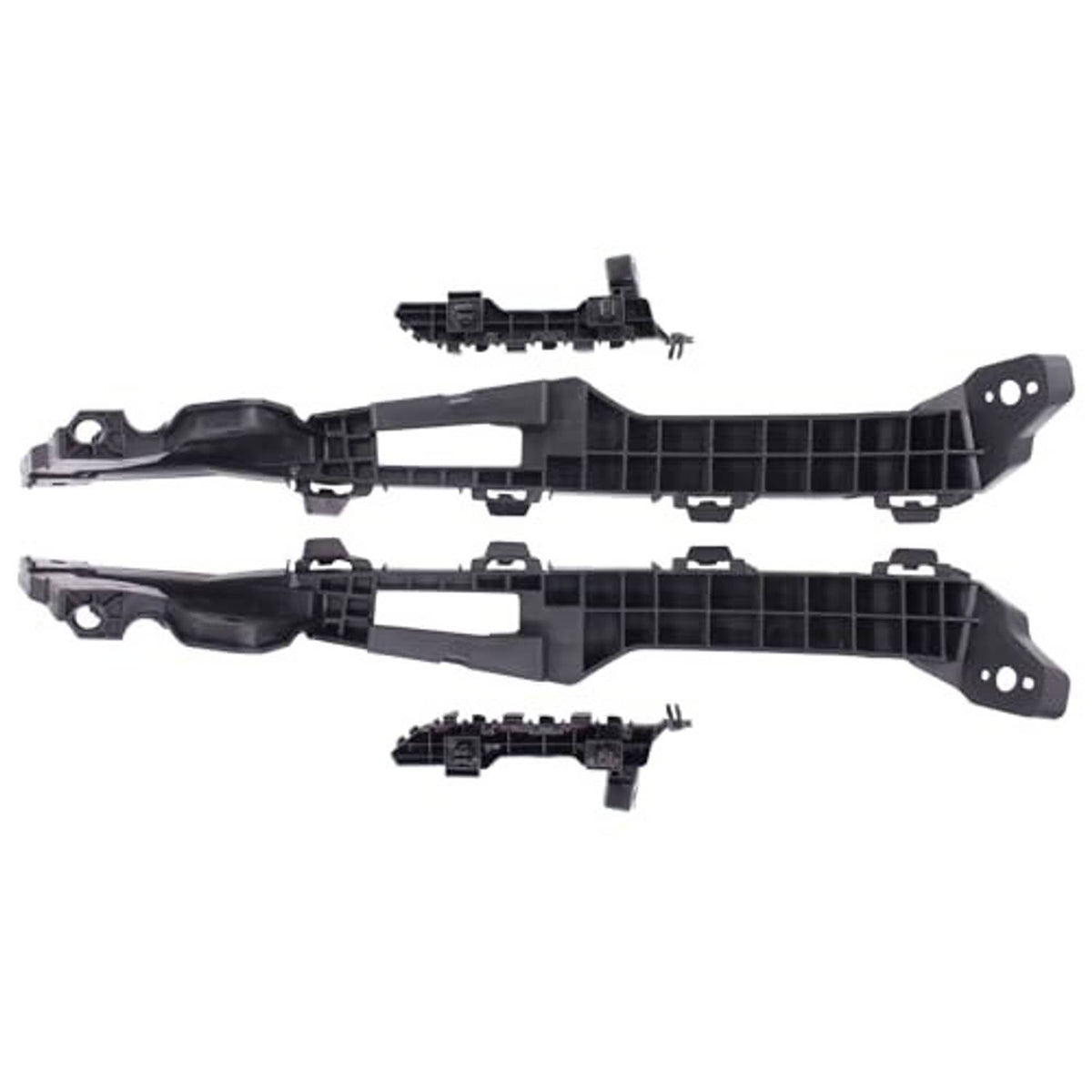 Black plastic headlight bracket mount retainer kit, multiple parts with mounting brackets