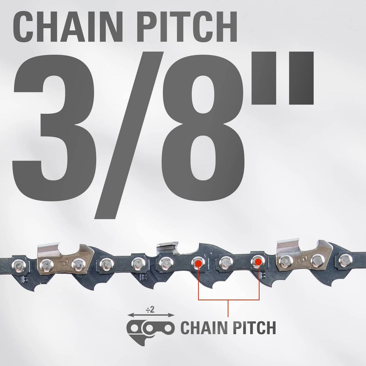 Chainsaw bar and chain combo, sprocket-style chain links on dark bar