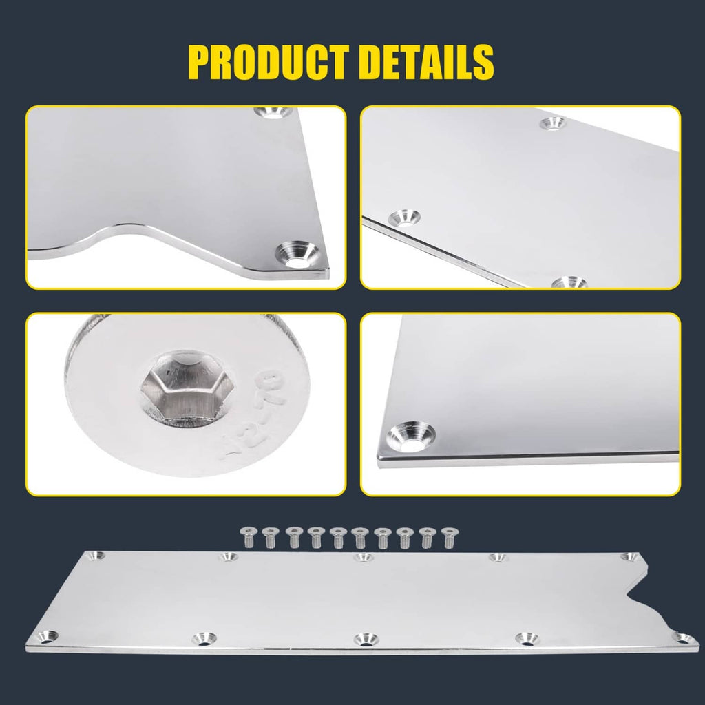 Knock sensor delete cover plate with side notch and threaded mounting hole details