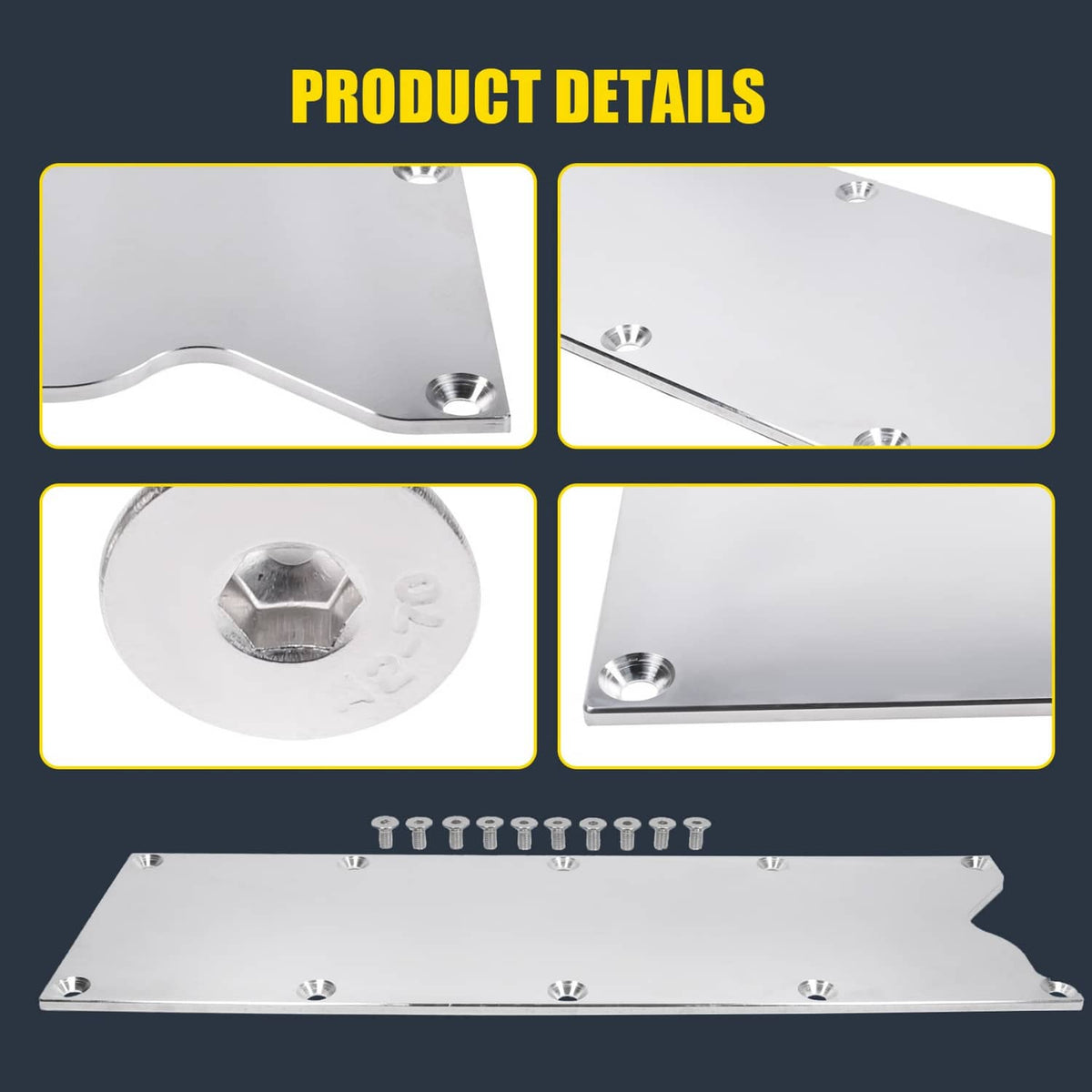 Knock sensor delete cover plate with side notch and threaded mounting hole details