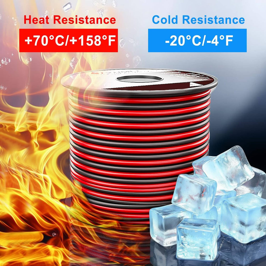 Coiled red and black electrical wire for heat and cold resistance
