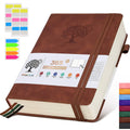 Brown leather A5 journal notebook with tree emboss and elastic strap