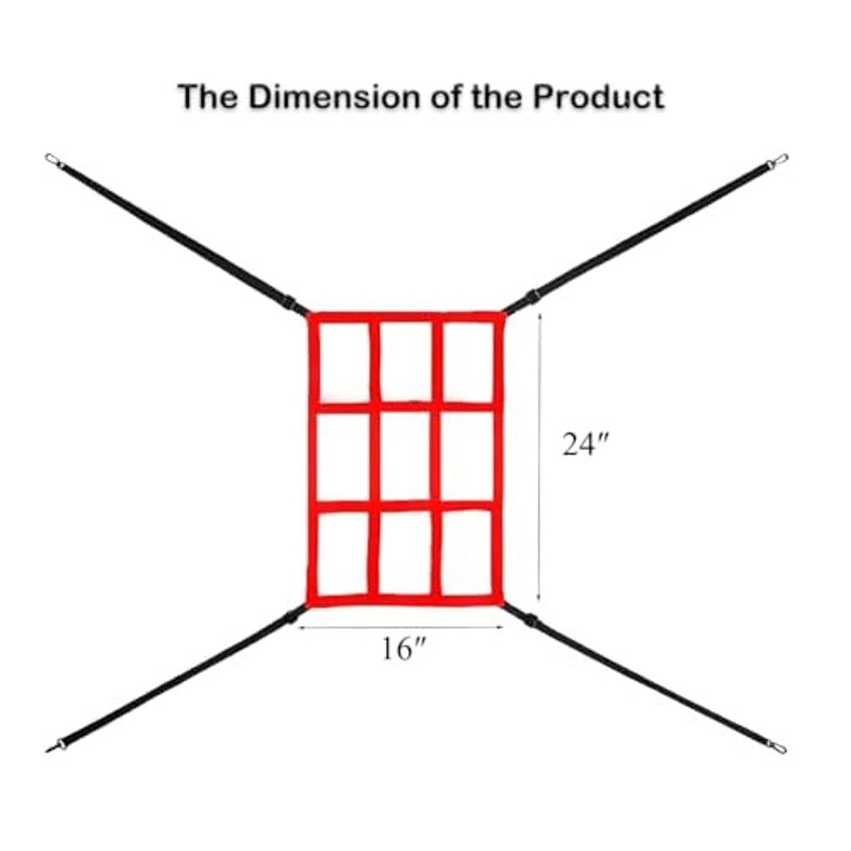 Red strike zone target diagram with black poles and grid insert showing size