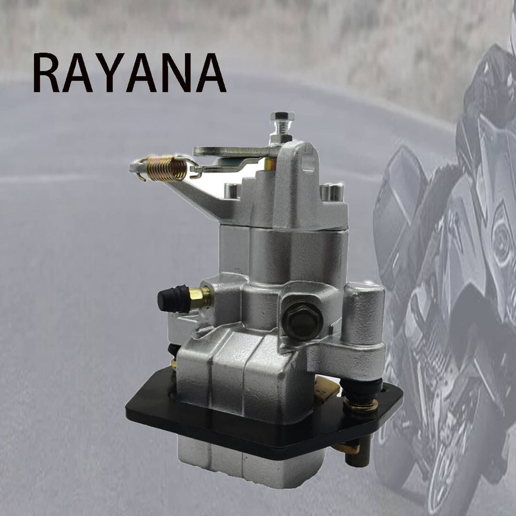Rear brake caliper assembly with brake line fitting and mounting bracket, side view