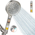 Brushed nickel filtered handheld shower head with multi-hole spray face and hose