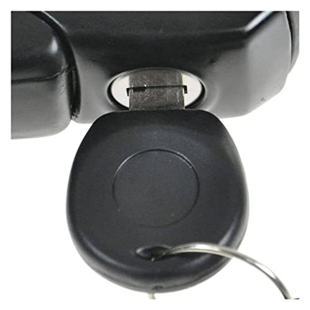 Close-up of black lock cylinder and key slot on exterior door handle