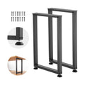 Square steel table legs set of 2, black frame with rubber feet and screw holes