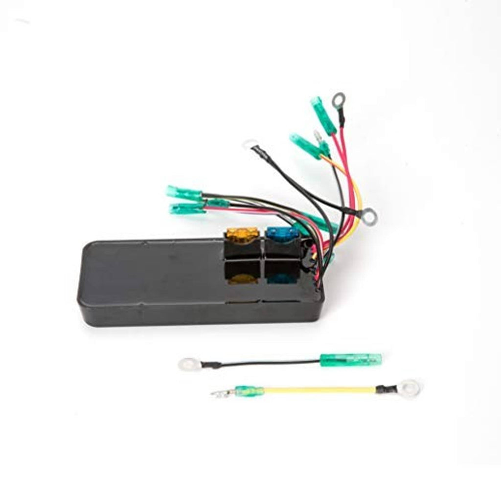 Jet ski CDI module with black housing, terminal block, and two loose wire leads