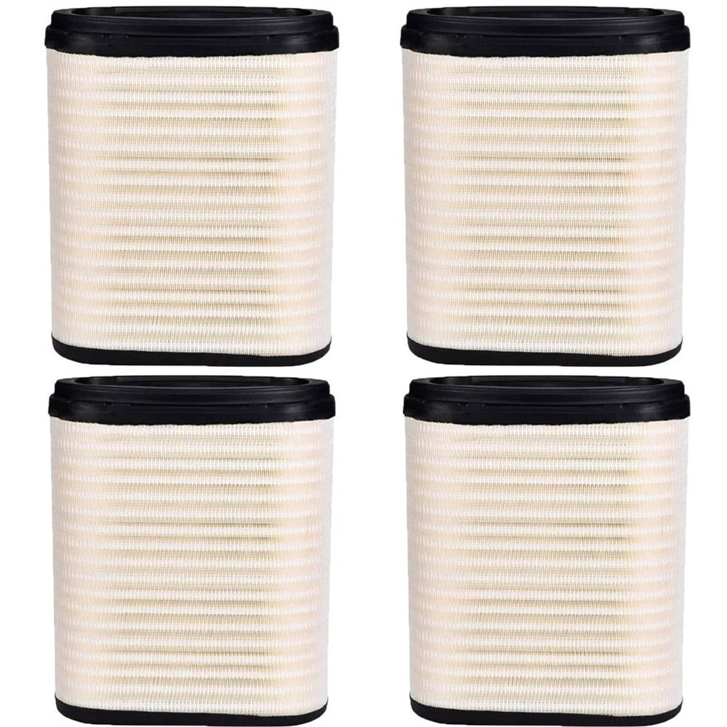 Set of four cylindrical engine air filters with white pleated media and black end caps