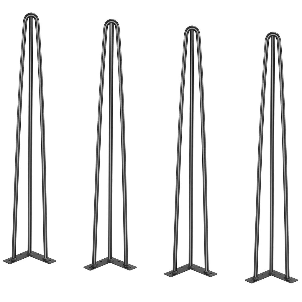 Set of 4 black steel hairpin table legs with squared bases and curved tops