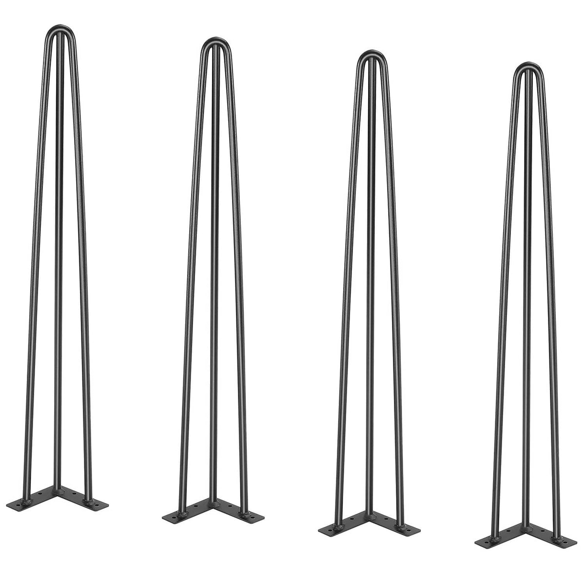 Set of 4 black steel hairpin table legs with squared bases and curved tops