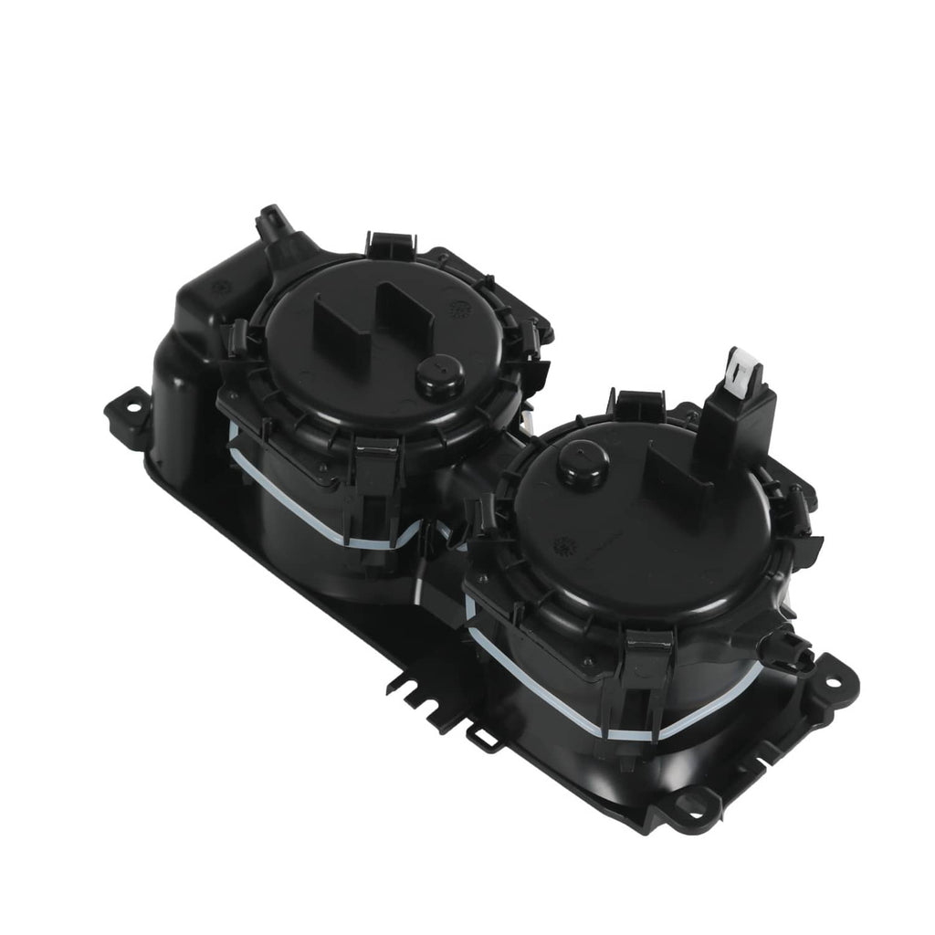 Black dual cup holder insert angled view showing two round covers and mounting tabs