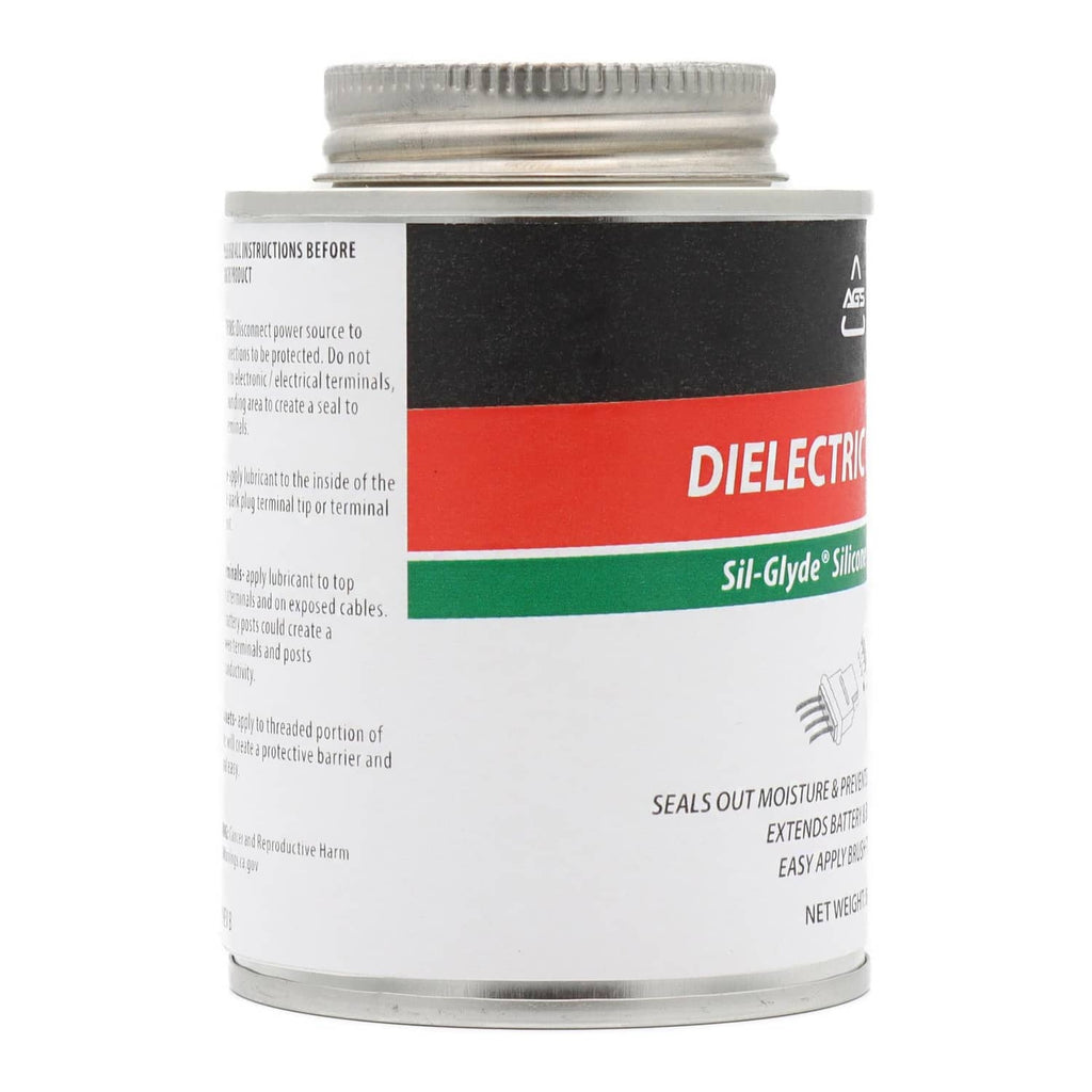 Dielectric silicone grease can with back label and side warning text